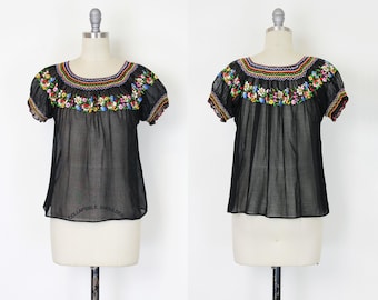 Blusa húngara vintage de los años 30 / blusa campesina de los años 30 / blusa tradicional bordada / blusa de algodón con estampado floral / blusa folclórica vintage