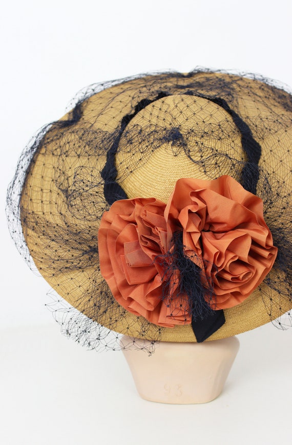vintage 40s hat / 1940s straw sun hat / 1940s ros… - image 10