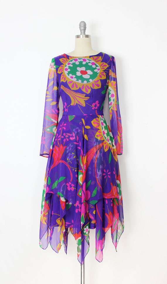 vintage 70s chiffon dress / 1970s floral chiffon … - image 2