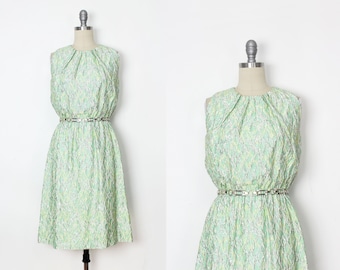 vintage 60s metallic dress / 1960s metallic brocade dress / green silver dress / 1960s party dress / metallic party dress / space age dress