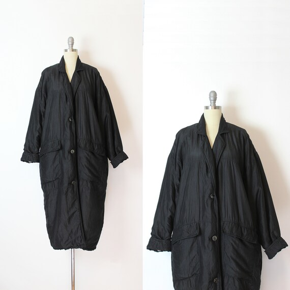 vintage cocoon coat / 1990s black silk cocoon coat