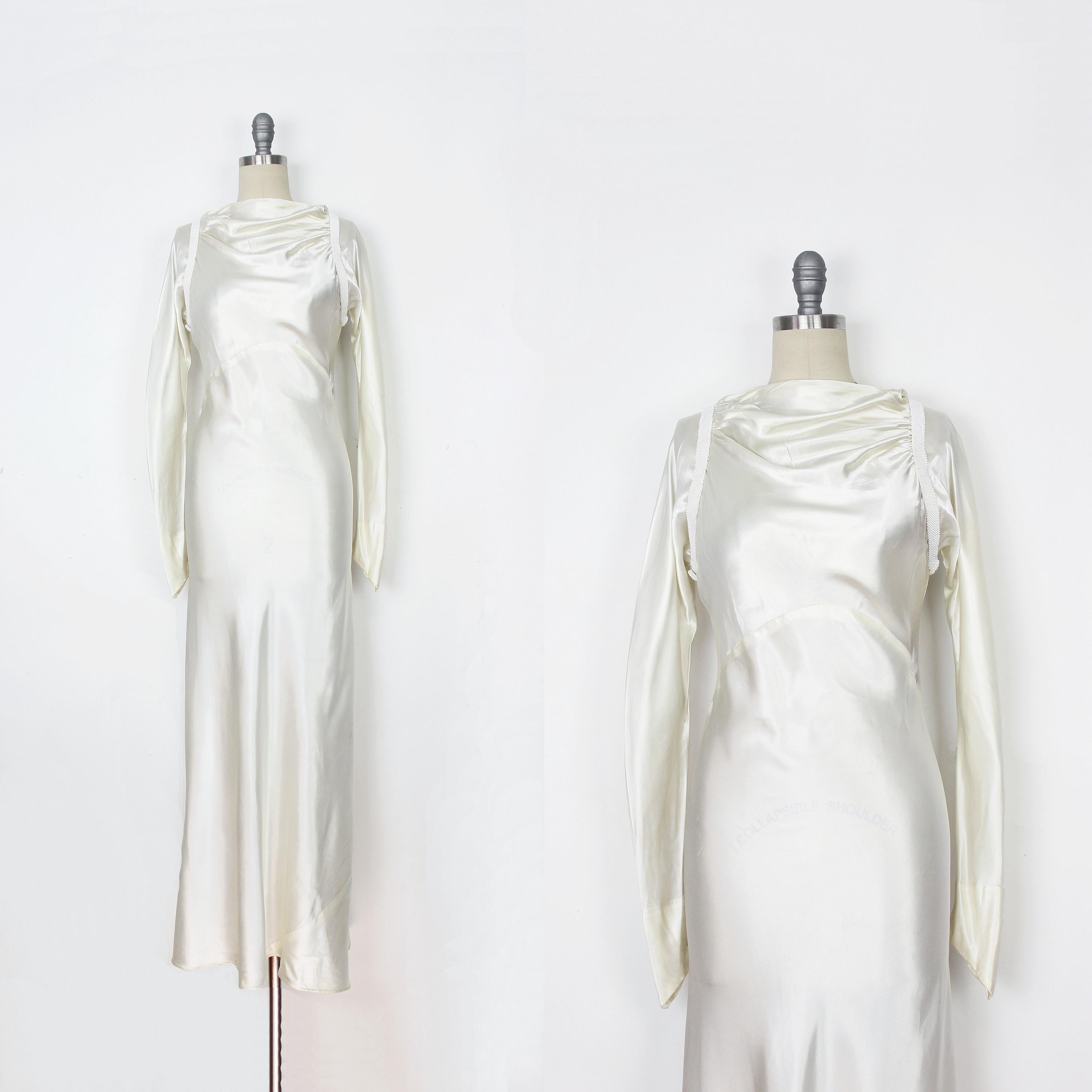 vintage 30s silk satin dress / 1930s wedding dress / liquid satin dress / 1930s halter dress / slipper satin dress / 1930s cream dress