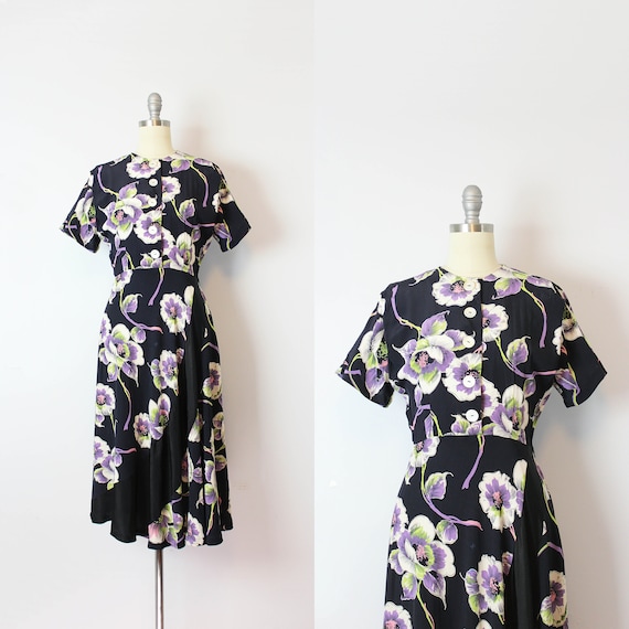 vintage 40s dress / 1940s floral rayon dress / dar