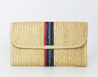 vintage straw clutch / rainbow straw clutch / woven straw bag / striped straw clutch / vintage spring summer bag / rainbow stripe bag