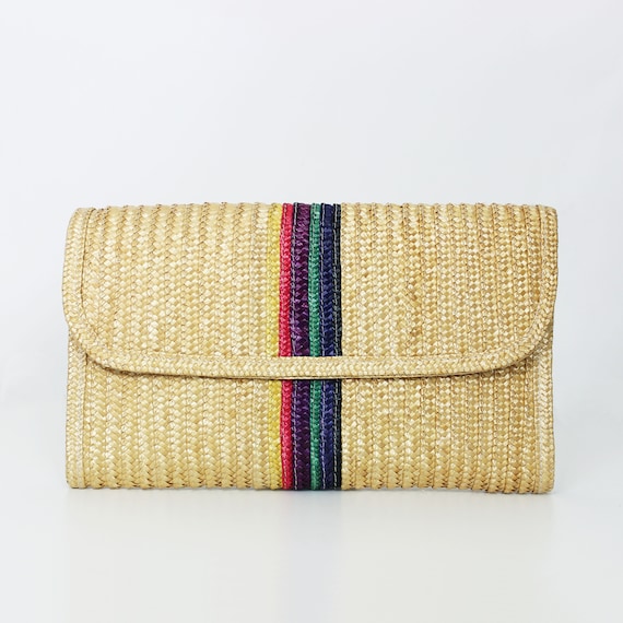 vintage straw clutch / rainbow straw clutch / woven straw bag / striped straw clutch / vintage spring summer bag / rainbow stripe bag