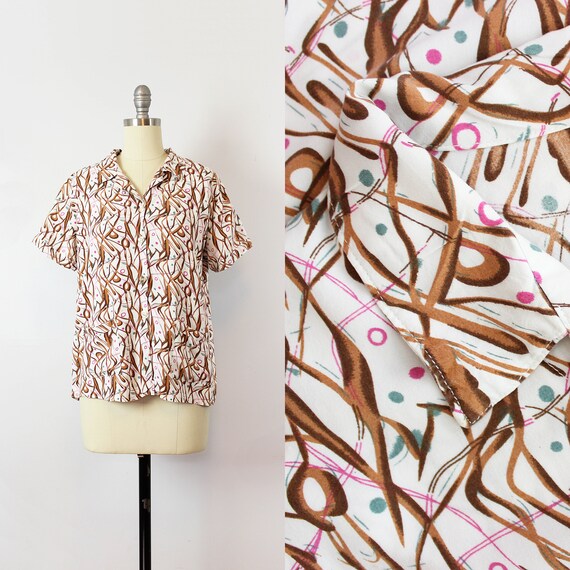 vintage 40s novelty print blouse / 1940s printed s