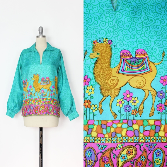 vintage 60s novelty blouse / 1960s silk blouse / a