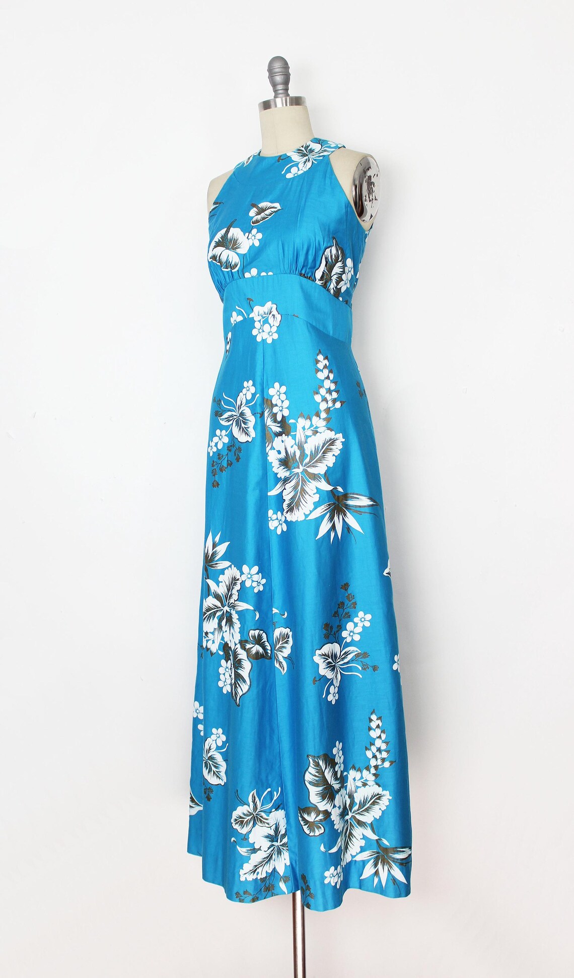 Vintage 70s Hawaiian Floral Dress / Paradise Hawaii Dress / Blue White ...