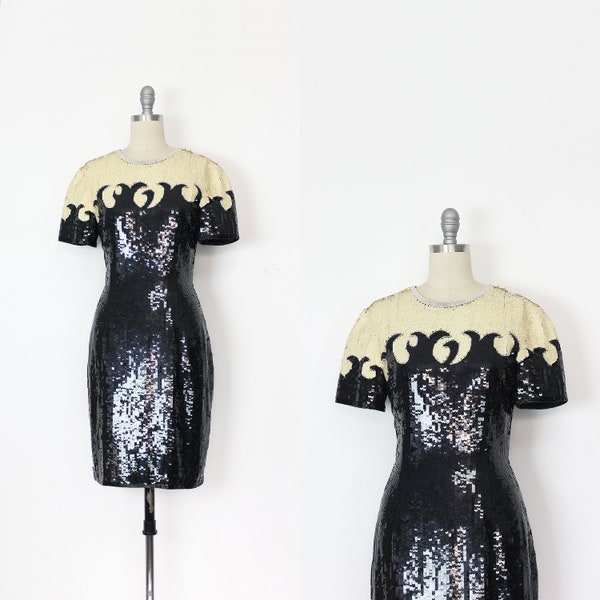 vintage 80s sequined dress / sequined party dress / vintage sequin dress