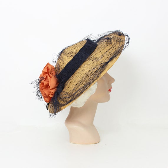 vintage 40s hat / 1940s straw sun hat / 1940s ros… - image 2