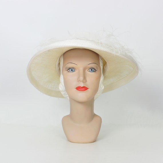 vintage feather straw hat / 1980s PERRY ELLIS hat… - image 3