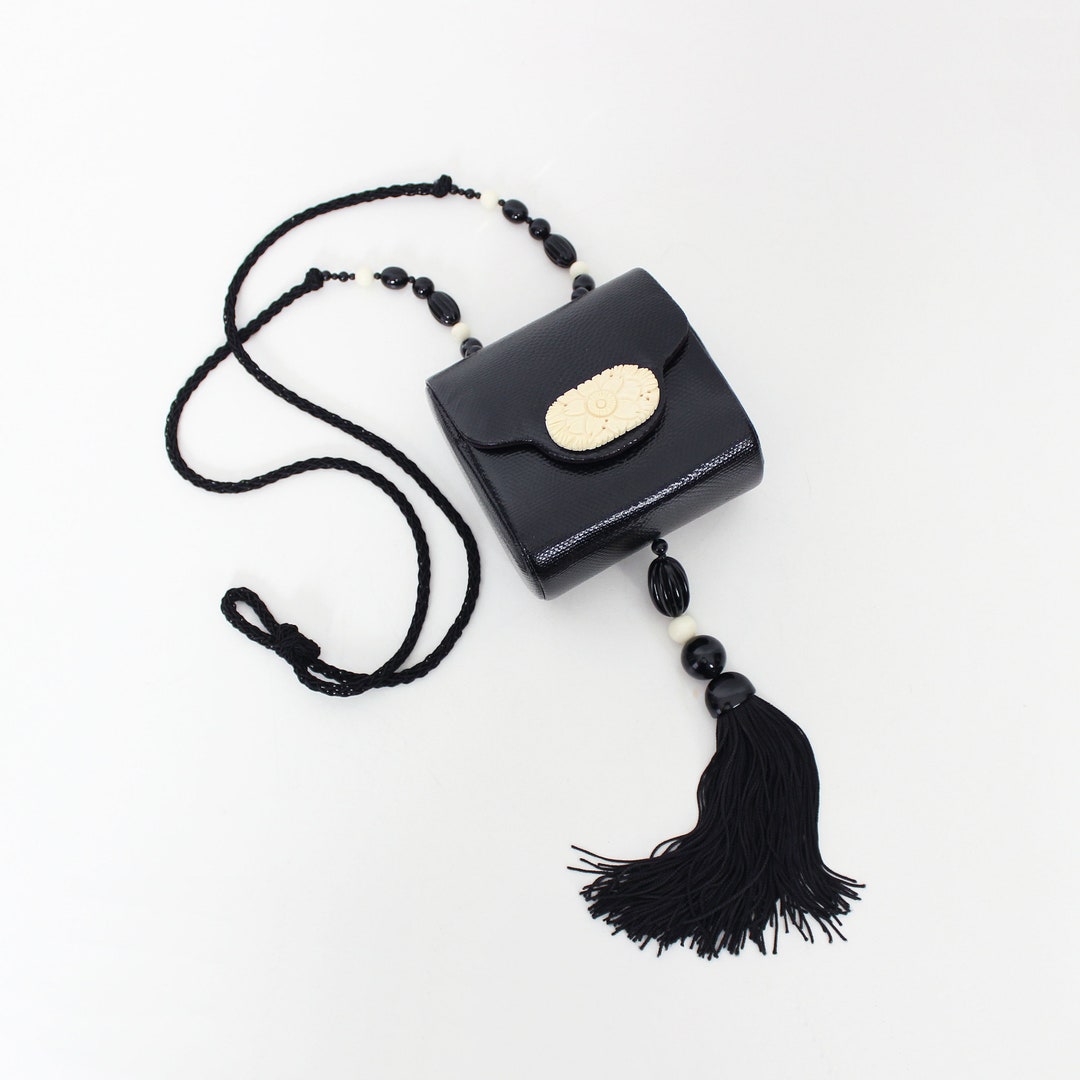 Vintage RAFAEL SANCHEZ Purse / 1980s Beaded Tassel Bag / Big Tassel Bag