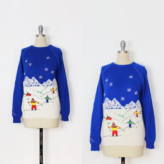 vintage 70s ski sweater / 1970s novelty sweater /… - image 1