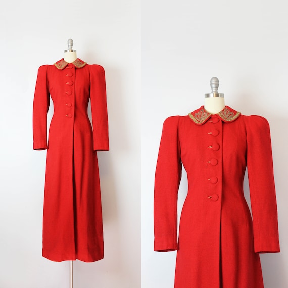 vintage 40s coat / 1940s red wool coat / long wool