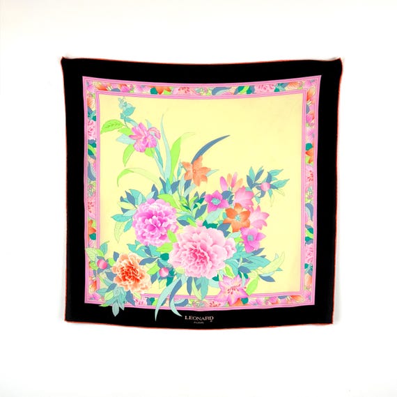 vintage floral silk scarf / LEONARD silk scarf / floral silk scarf / large silk scarf / spring floral scarf / pastel silk scarf