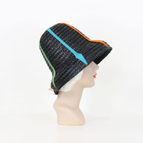 cappello da sole vintage in paglia anni '60 / cappello da sole a righe anni '60 / cappello da sole a righe arcobaleno / cappello da sole nero / cappello anni '60 in stock / cappello da spiaggia vintage