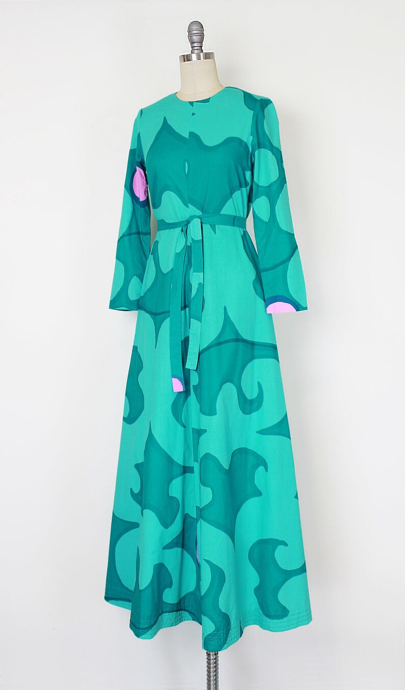 Vintage 60-tals MARIMEKKO-klänning / 1960-tals op art-klänning / Annika Rimala Finland-klänning / grafisk maxiklänning / A-linjeklänning i bomull / designerklänning från 60-talet bild 3