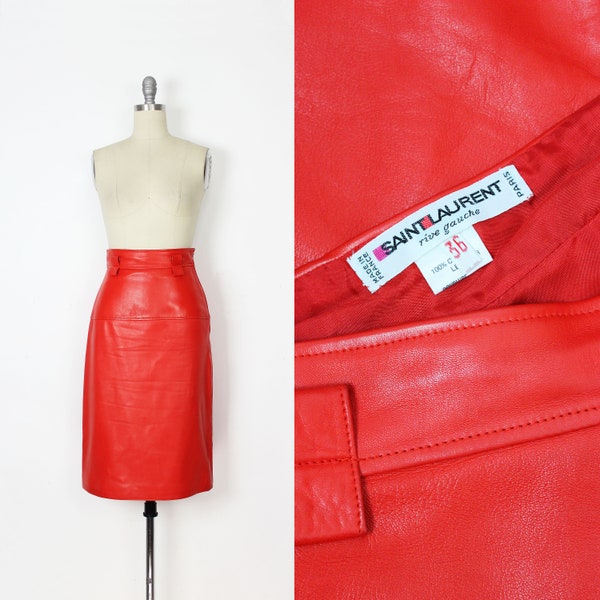 vintage 70s Yves Saint Laurent skirt / 1970s red leather skirt / YSL Rive Gauche skirt / vintage leather skirt / leather pencil skirt