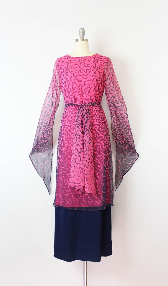 vintage 70s dress / 1970s chiffon dress / draped … - image 5