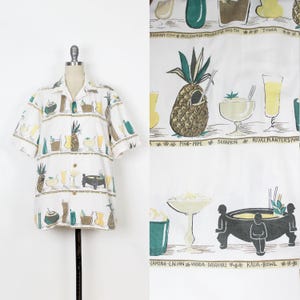 Vintage 50er Jahre Hawaii Hemd / 1950er Jahre KAHALA Tiki Drink Hemd / Cocktail Hemd / Hawaiihemd ausgefallen / seltenes 50er Hemd / Vintage Hawaiihemd
