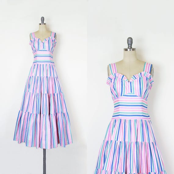 vintage 40s striped cotton dress / candy striped … - image 1