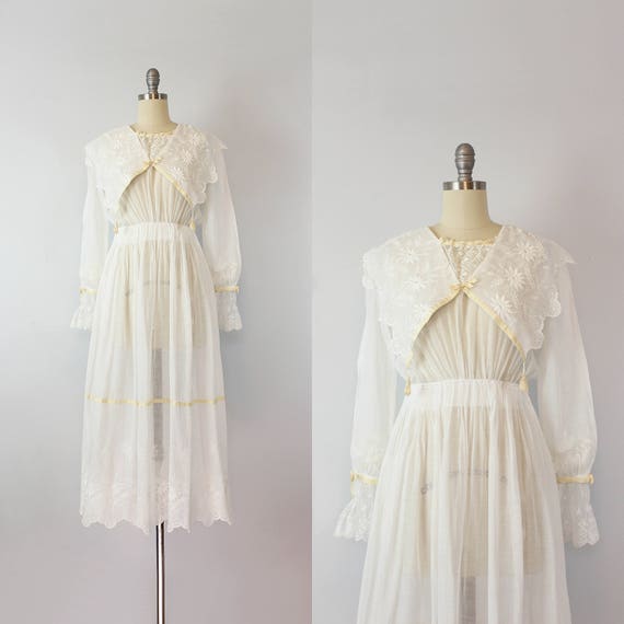antique white cotton dress / 1910s lawn dress / Ed