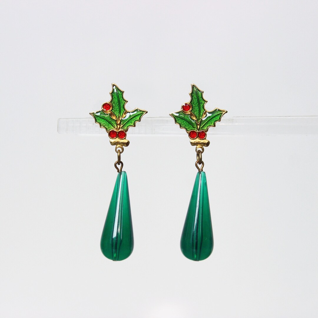 Vintage Christmas Earrings / Novelty Xmas Earrings / Holly Etsy