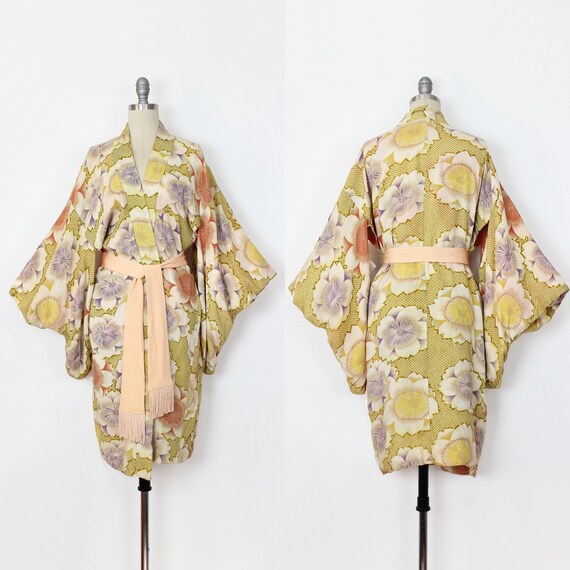 1930s 1940s vintage KIMONO robe rayon circles Haori jacket OS