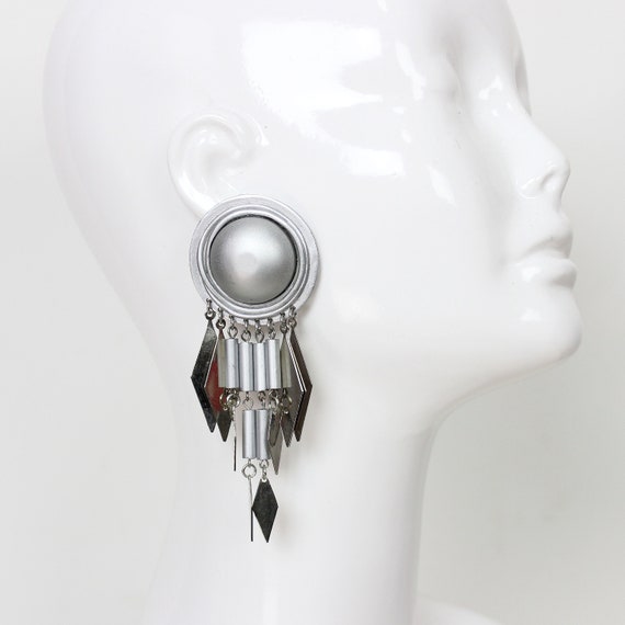 vintage silver fringed earrings / dome earrings /… - image 1