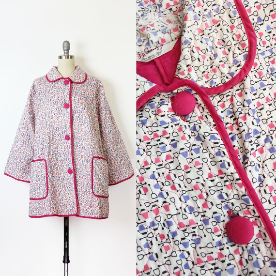 vintage 50s house coat / 1950s novelty print house