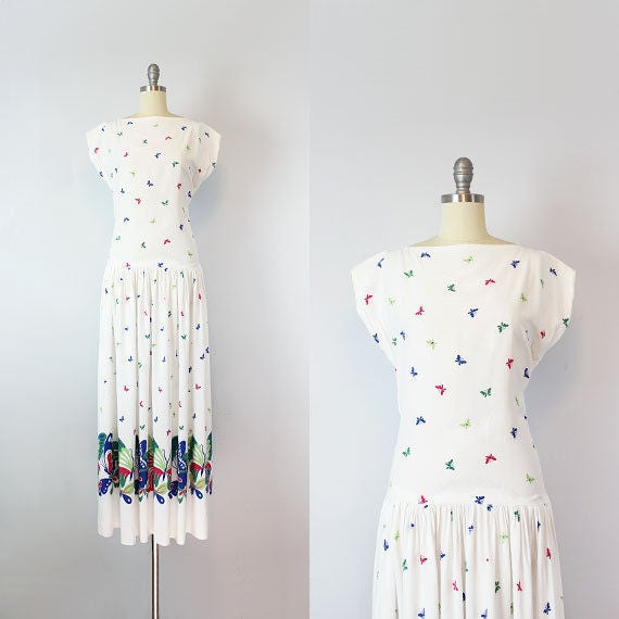 vintage 40s butterfly maxi dress / 1940s novelty p