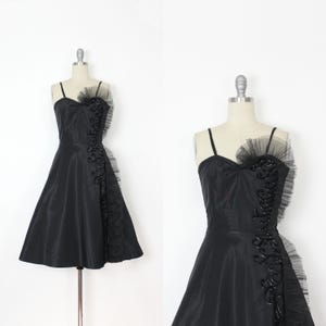vintage 50s sequin dress / 1950s taffeta dress / black taffeta tulle dress / 1950s party dress / 1950s evening dress / 1950s dress medium