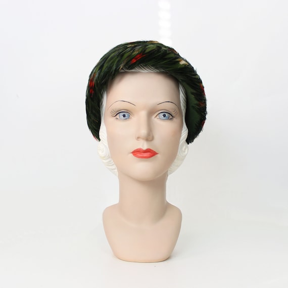 vintage feather hat / 1960s feather hat / green f… - image 2