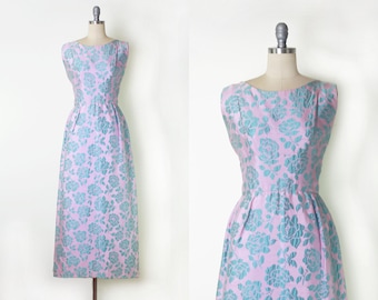 vintage 60s floral silk dress / 1960s couture dress / Bergdorf Goodman dress / silk dupioni dress / pastel floral dress / formal silk dress