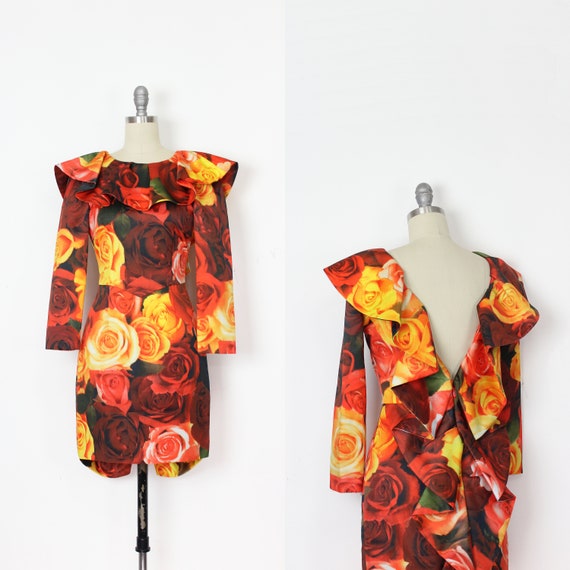 vintage MOSCHINO dress / 1980s floral party dress… - image 1