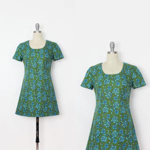 vintage 60s mod mini dress / 1960s floral mini dress / abstract print mini dress / olive green dress / fractal floral dress / fall mini
