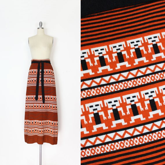 vintage 70s novelty skirt / 1970s knit maxi skirt… - image 1