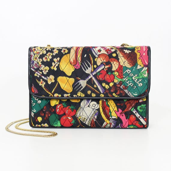 Vintage 90s NICOLE MILLER Bag / 1990s Novelty Print Bag / Junk