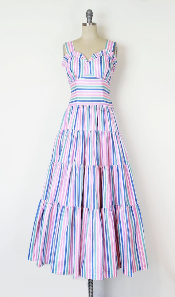vintage 40s striped cotton dress / candy striped … - image 2
