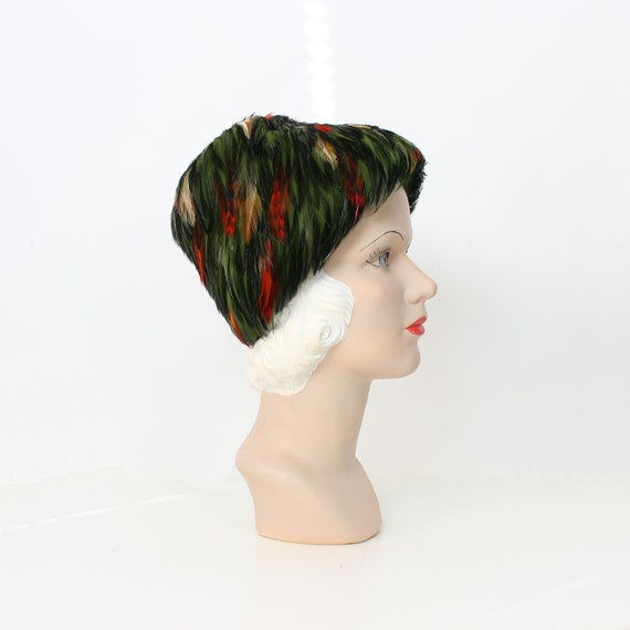 vintage feather hat / 1960s feather hat / green f… - image 1
