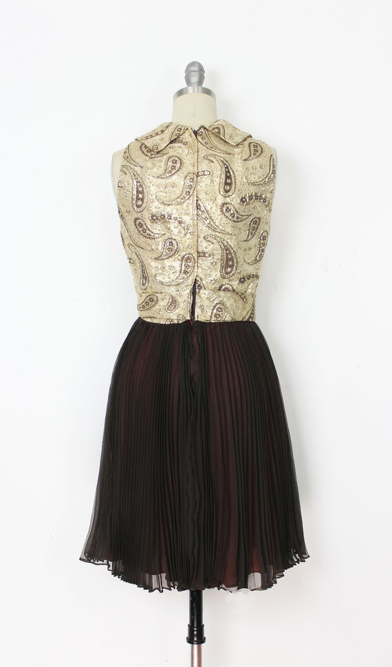 1960s Metallic Gold Dress with Leaf Style Pattern