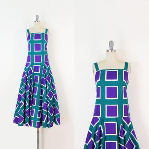 vintage 70s MARIMEKKO dress / 1970s Marimekko Finland dress / op art geo print maxi dress / full circle dress / square print dress