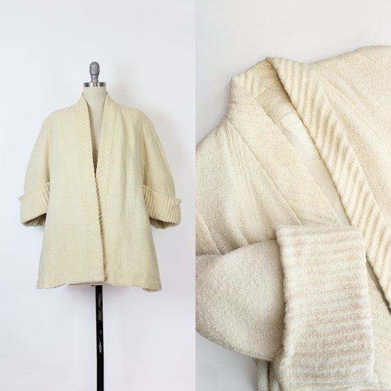 Size ML 1950s Cream Wool Swing Coat