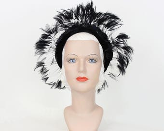 vintage 60s DIOR hat / 1960s Christian Dior hat / black feather hat / 1950s evening hat / vintage cocktail hat / designer 50s hat / rare hat