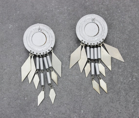 vintage silver fringed earrings / dome earrings /… - image 7