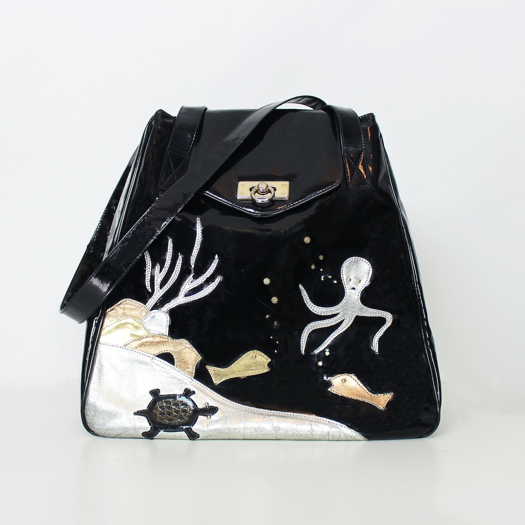 Vintage Novelty Bag / 1980s Fish Sea Life Bag / Octopus Turtle Bag
