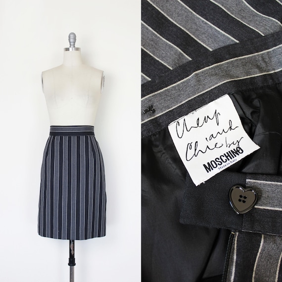 Moschino Cheap and Chic, vintage MOSCHINO Cheap and Chic skirt / vintage striped skirt / black grey stripe skirt / striped pencil skirt / designer wool skirt