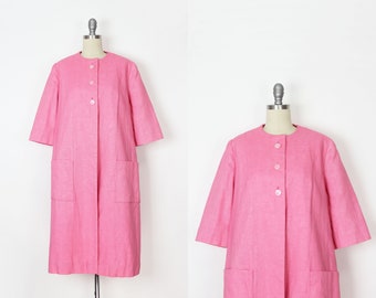 vintage pink coat / 1960s pink linen coat / vintage spring coat jacket / pink linen coat / glitter button coat / spring coat jacket