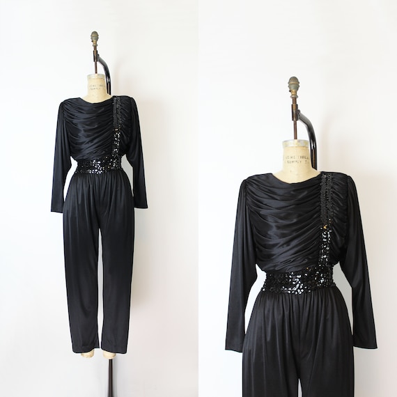 vintage 80s jumpsuit / 1980s black sequin jumpsuit