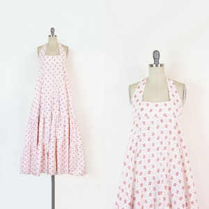 vintage 1970s LAURA ASHLEY dress / 70s floral prairie dress / 1970s floral maxi dress / cotton halter dress / garden dress / Welsh dress
